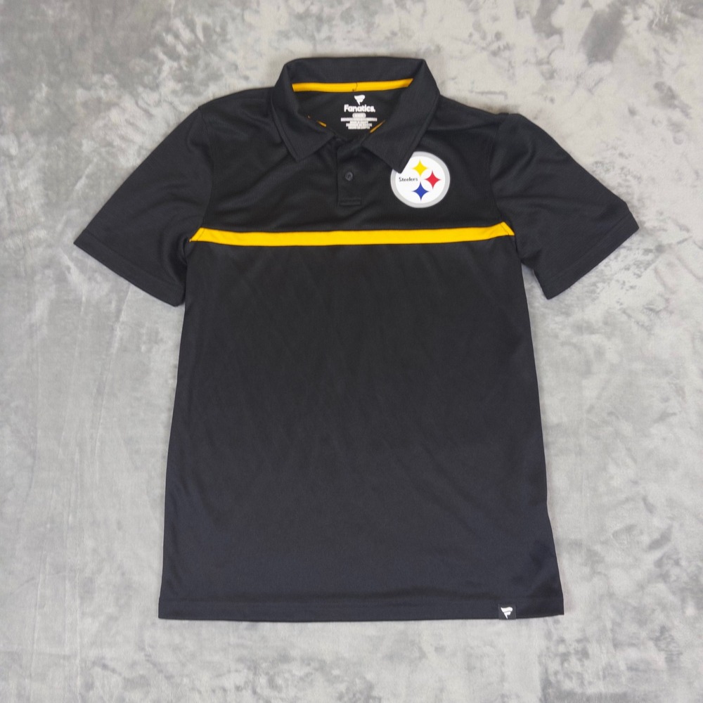 Fanatics Polo Shirt Mens Medium Black Yellow Pittsburgh Steelers NFL Football